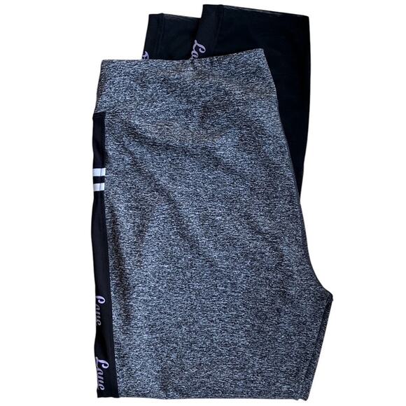 NWT ~ INSPIRED HEARTS Heathered Black "Love" Trim Activewear Leggings ~ Size 1X - Picture 1 of 5